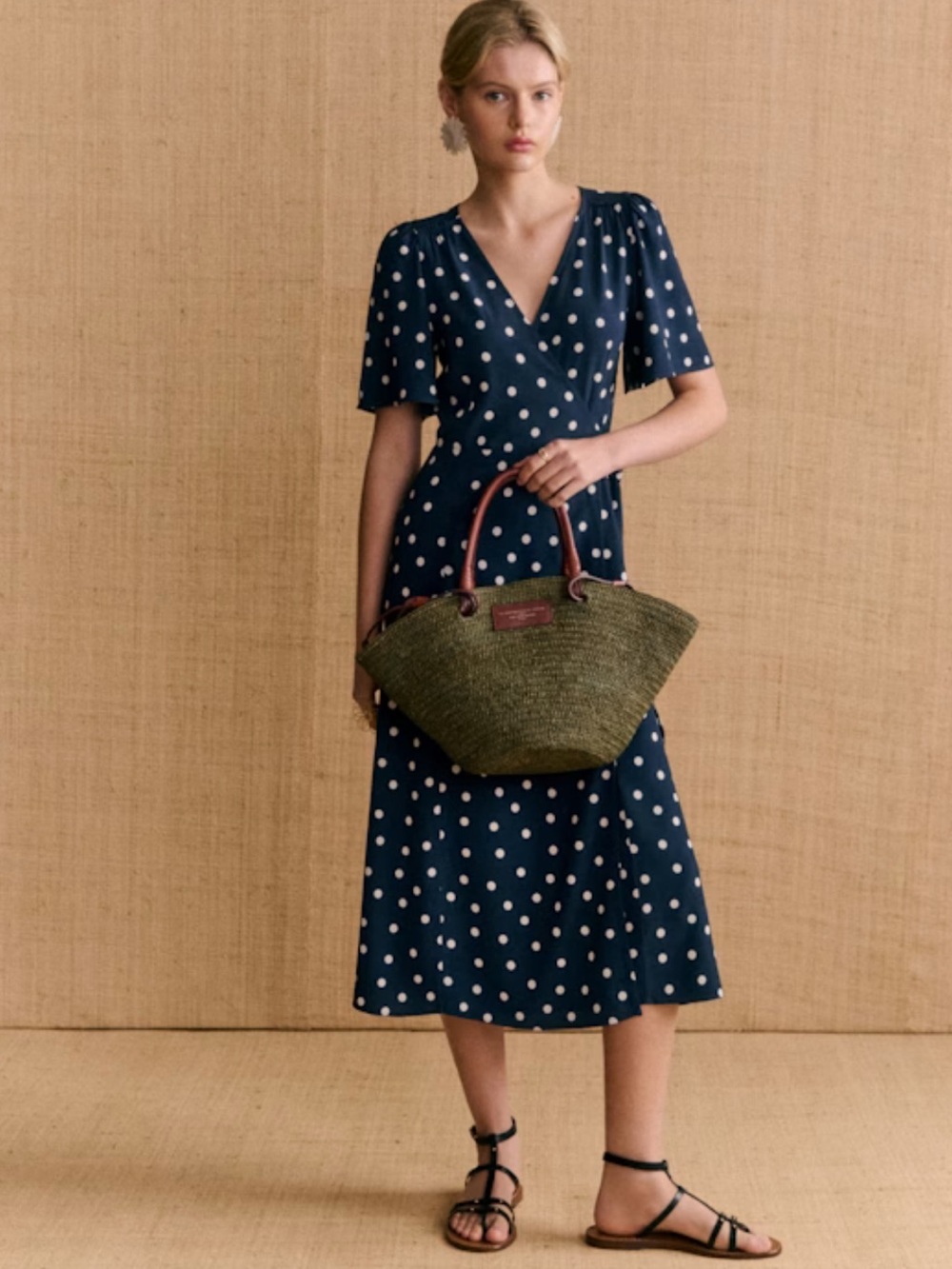 Sezane Sarah Polka Dot Wrap Midi Dress